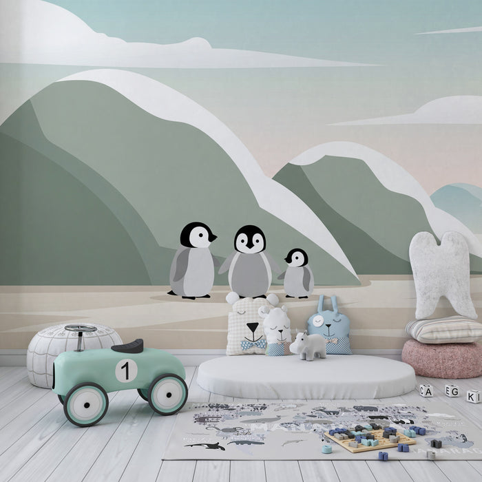 Papel de parede quarto bebê | Πιγκουίνοι σε μια γαλήνια τοποθεσία