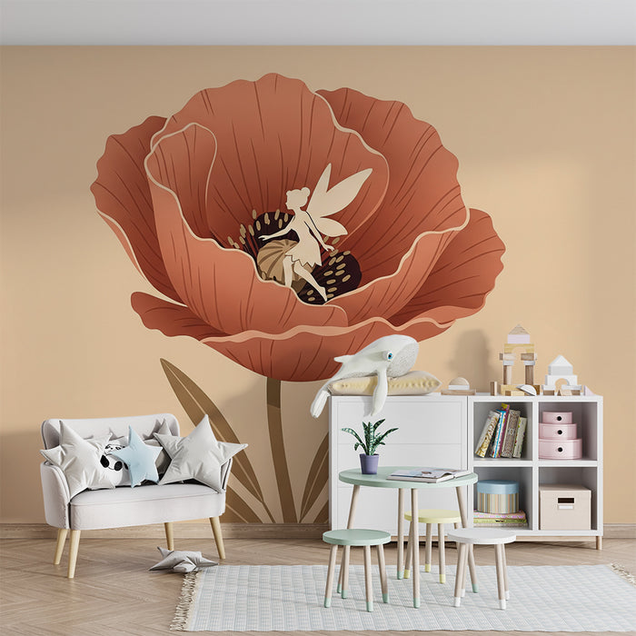 Papier peint chambre bébé | Pivoine délicate accompagnée d’une fée enchantée