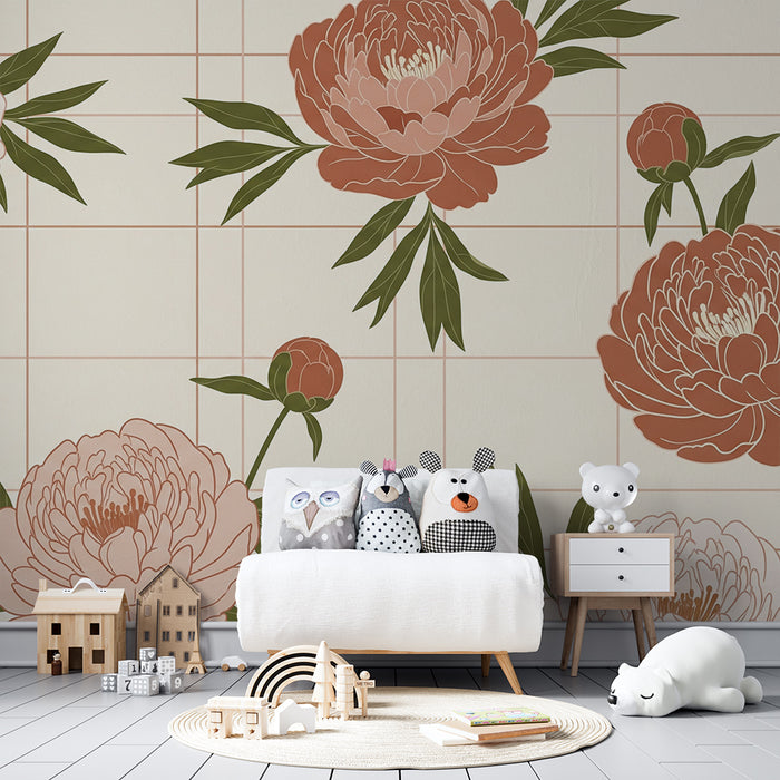 Tapeta do detskej izby | Jemné pivonky s geometrickými vzormi na jemnom pozadí