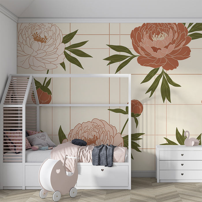 Tapeta do detskej izby | Jemné pivonky s geometrickými vzormi na jemnom pozadí