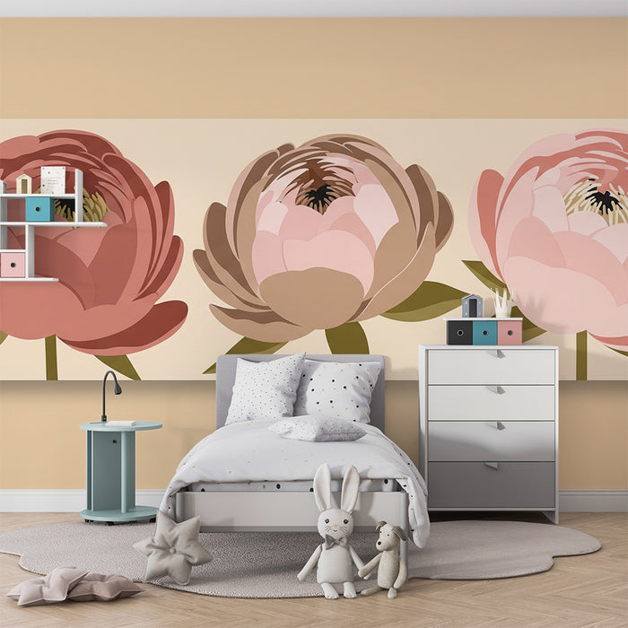 Papier peint chambre bébé | Pivoines délicates aux teintes douces