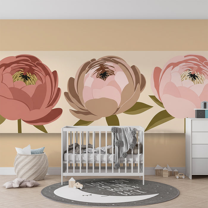 Papier peint chambre bébé | Pivoines délicates aux teintes douces