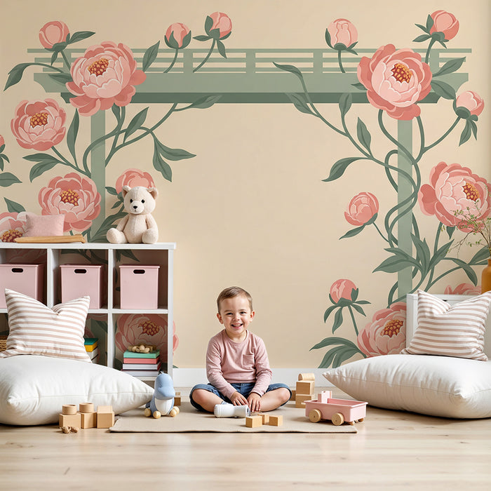 Papier peint chambre bébé | Pivoines délicates et motifs floraux doux