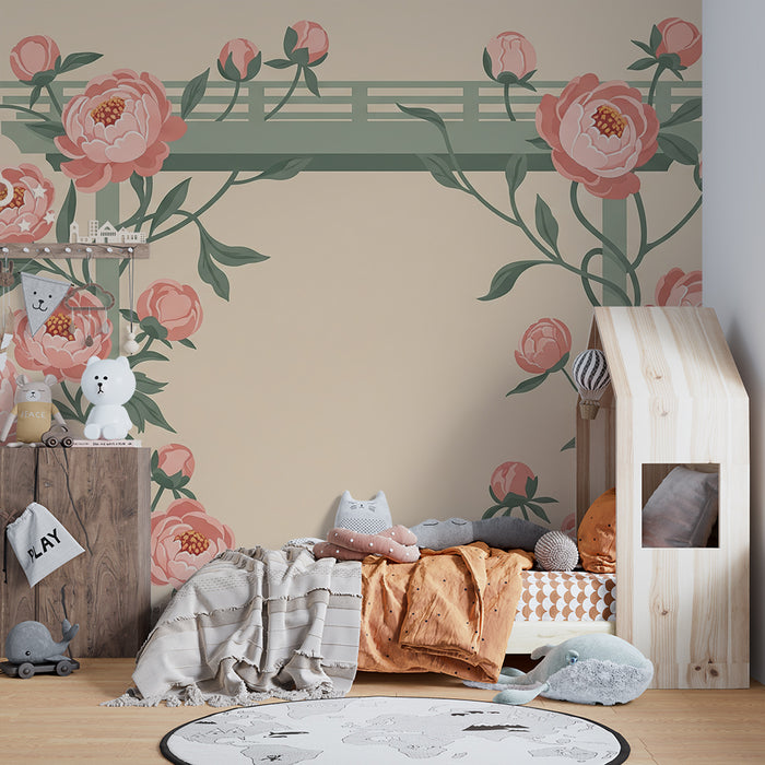 Papier peint chambre bébé | Pivoines délicates et motifs floraux doux