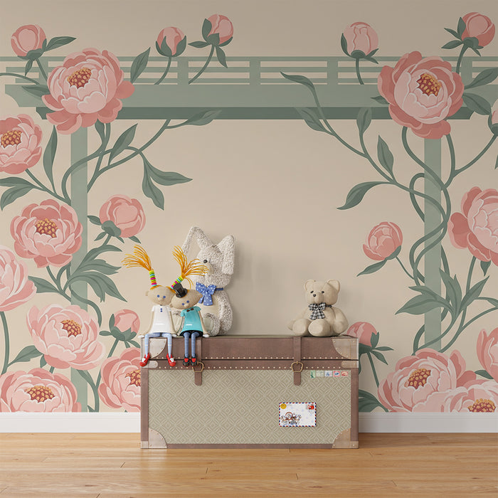 Papier peint chambre bébé | Pivoines délicates et motifs floraux doux