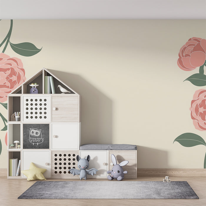 Papier peint chambre bébé | Pivoines délicates sur fond crème doux