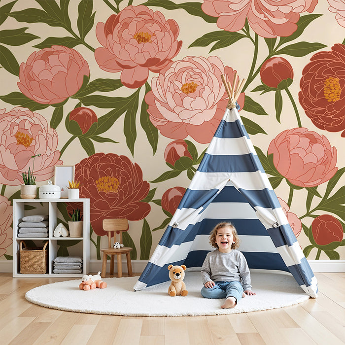 Barnetapet med peoner | Mykt og vakkert design