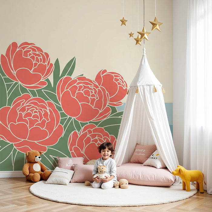 Papier peint chambre bébé | Pivoines délicates sur fond pastel