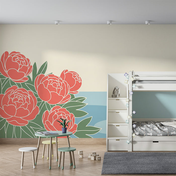 Papier peint chambre bébé | Pivoines délicates sur fond pastel