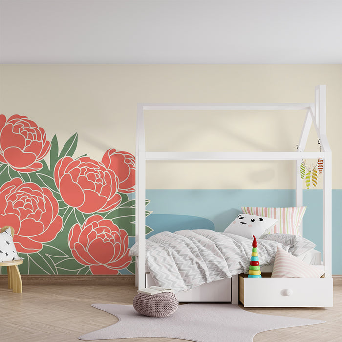Papier peint chambre bébé | Pivoines délicates sur fond pastel