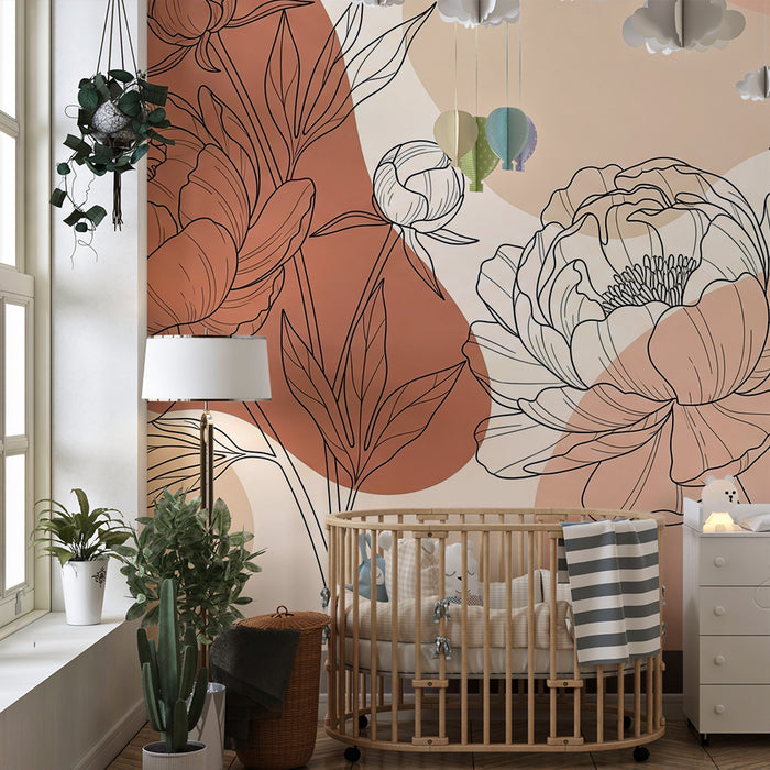 Nursery room wallpaper | Delicate peonies on a pastel background