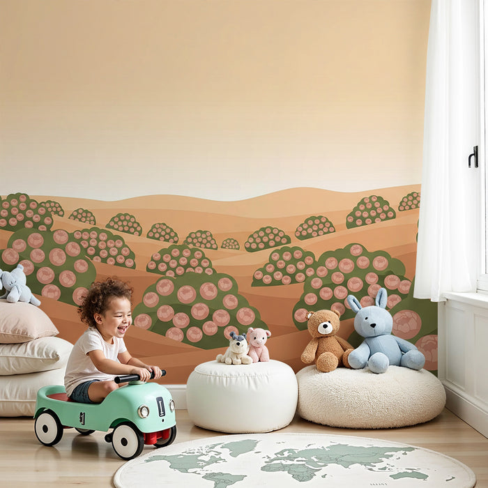 Papier peint chambre bébé | Pivoines douces sur un paysage pastel