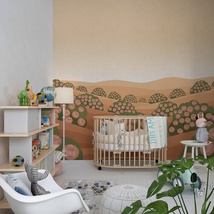 Papier peint chambre bébé | Pivoines douces sur un paysage pastel