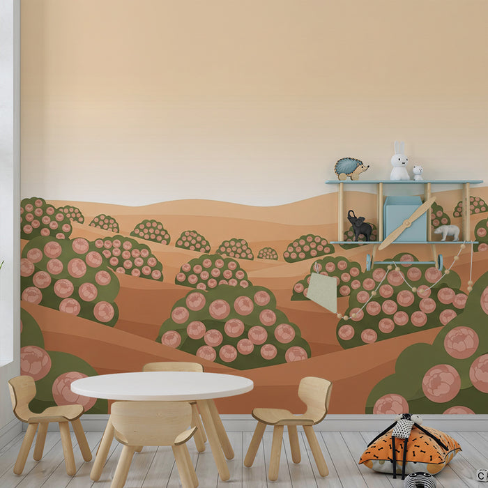 Papier peint chambre bébé | Pivoines douces sur un paysage pastel