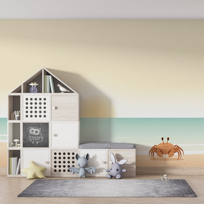 Papel de parede para quarto de bebé | Praia tranquila com caranguejos e conchas