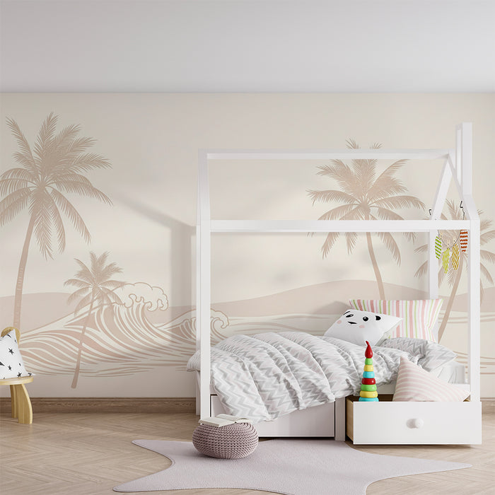 Babyzimmer Tapete | Friedlicher Strand mit Palmen und sanften Wellen