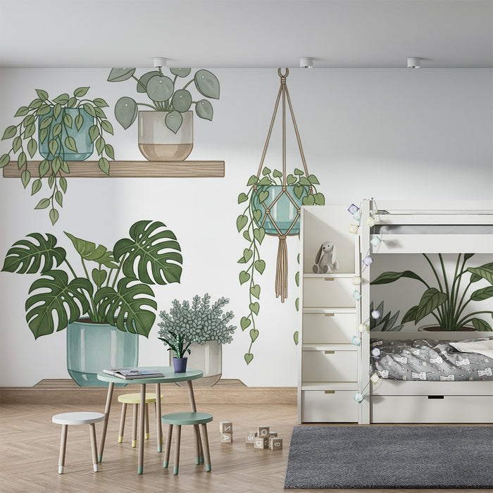 Nursery Wallpaper | Delicate Indoor Plants in Modern Pots