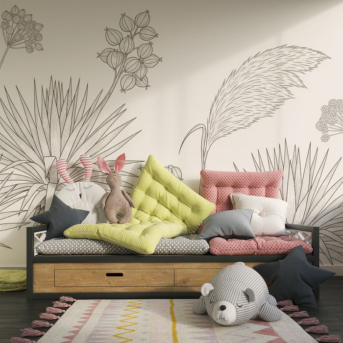 Barntapet | Exotiska växter i delikata linjer