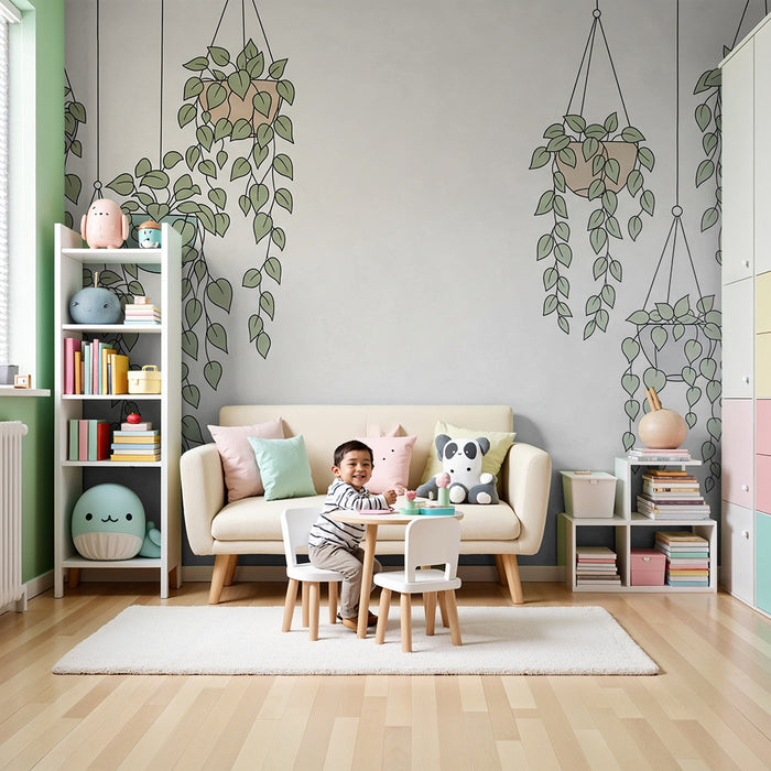 Papel pintado para habitación infantil | Plantas colgantes con follaje delicado