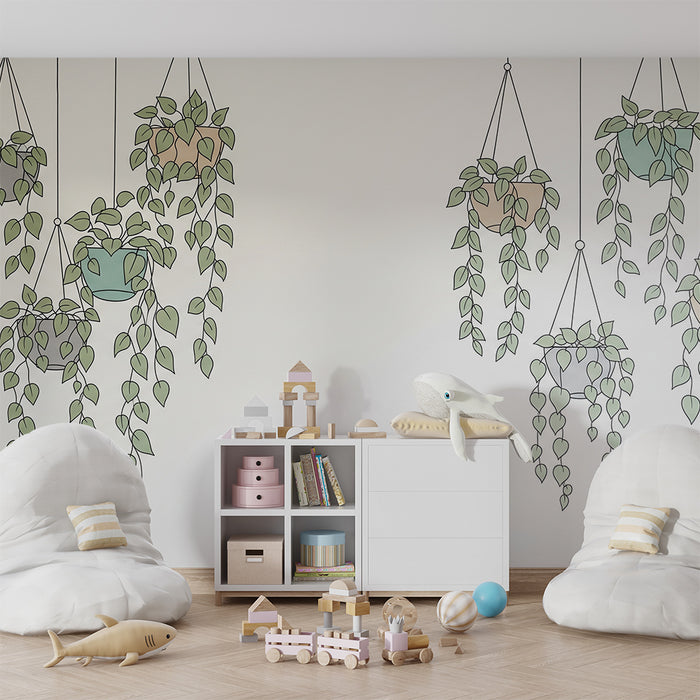 Papel pintado para habitación infantil | Plantas colgantes con follaje delicado