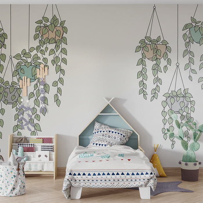 Papel pintado para habitación infantil | Plantas colgantes con follaje delicado