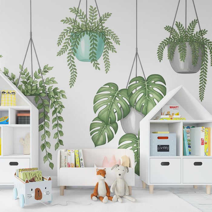 Papier peint chambre bébé | Plantes suspendues et feuillage luxuriant