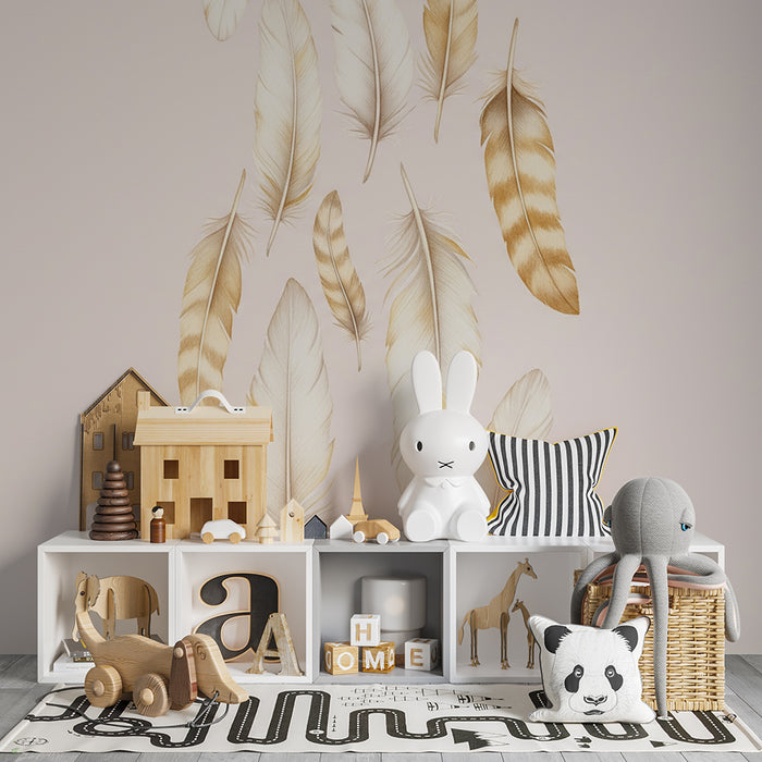 Χαρτί τοίχου για το δωμάτιο του μωρού | Απαλές πένες σε απαλό φόντο