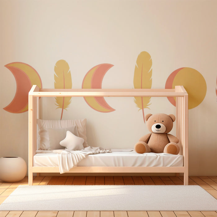 Papel de parede quarto bebê | Пера и фази на луната в нежни тонове