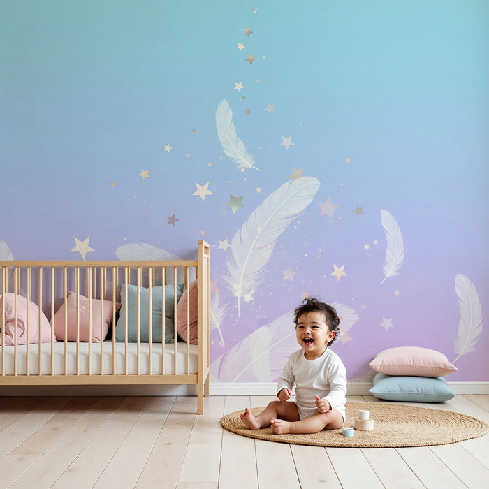 Nursery room wallpaper | Kerged suled ja säravad tähed pastelltaustal