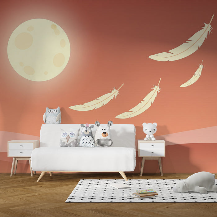 Papel de parede quarto bebê | Леки пера под луната в нежно небе