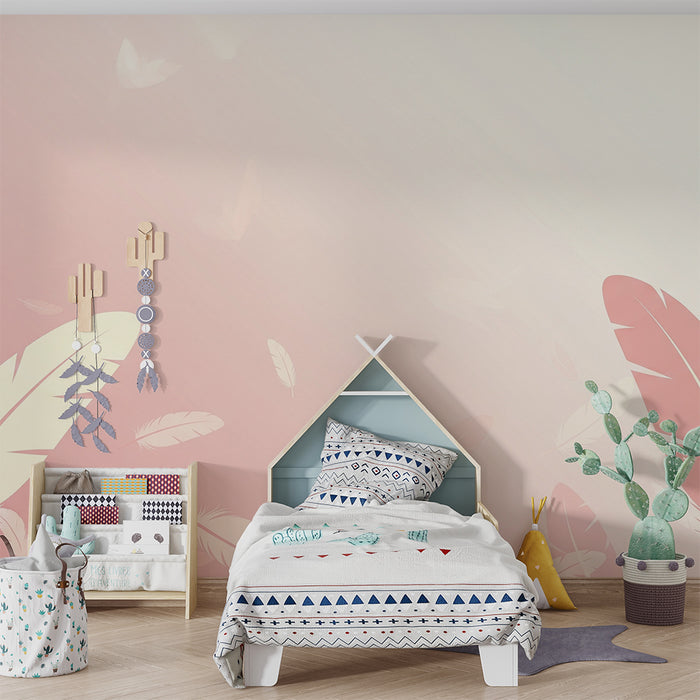Papel de parede quarto bebê | Penas em fundo degradê em tons pastel