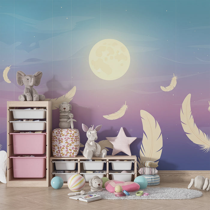 Papel de parede quarto bebê | Pene suspendate sub luna pe un cer pastel