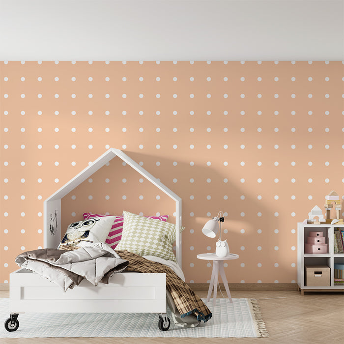 Nursery room wallpaper | White dots on soft peach background