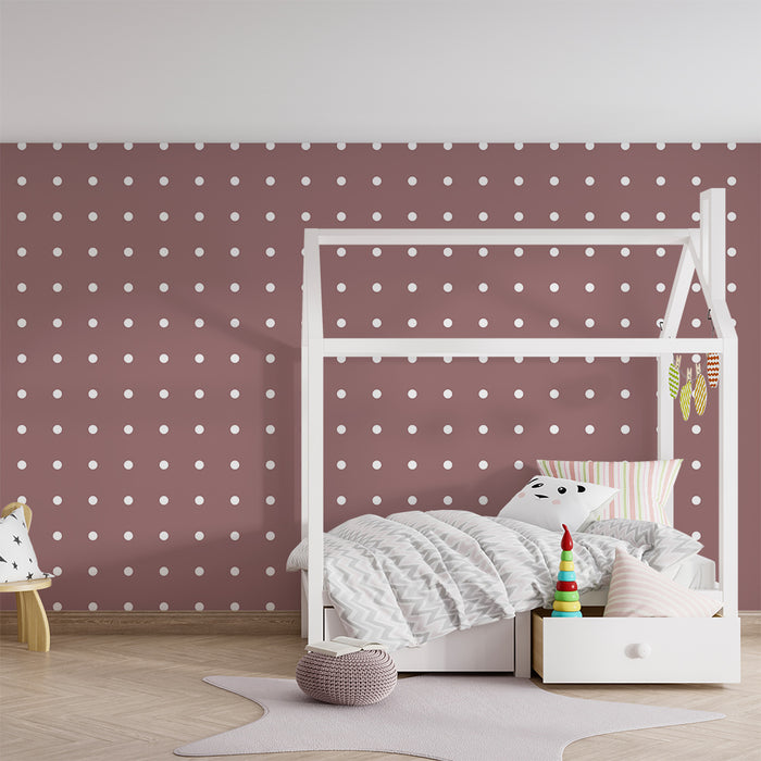 Tapety dla dzieci | Białe kropki na tle terrakoty dla łagodnej atmosfery
