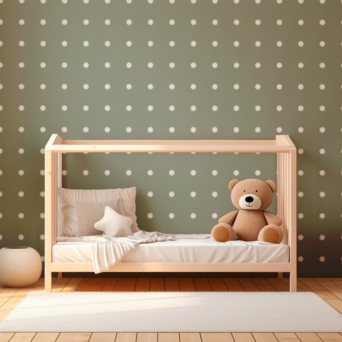 Babykamer behang | Witte stippen op zachte groene achtergrond
