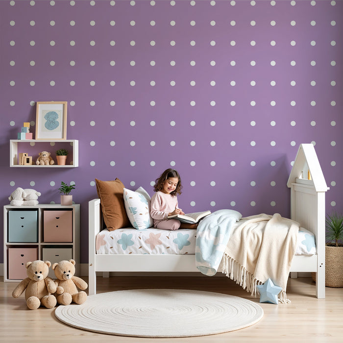 Tapet pentru camera copilului | Puncte albe pe fond violet deschis