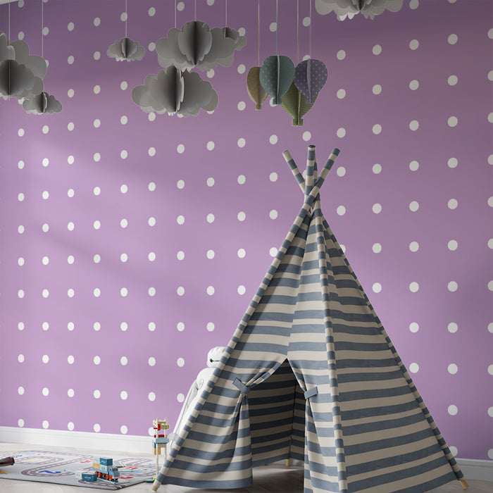 Tapet pentru camera copilului | Puncte albe pe fond violet deschis
