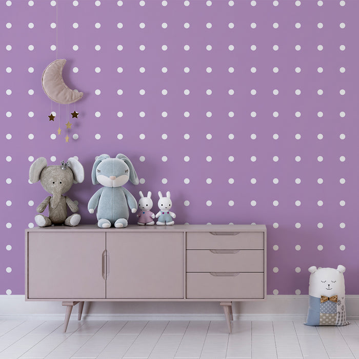 Tapet pentru camera copilului | Puncte albe pe fond violet deschis