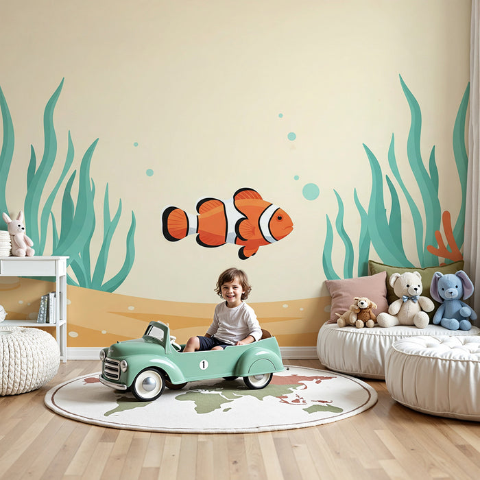Tapete fürs Babyzimmer | Clownfisch und bunte Korallen unter Wasser