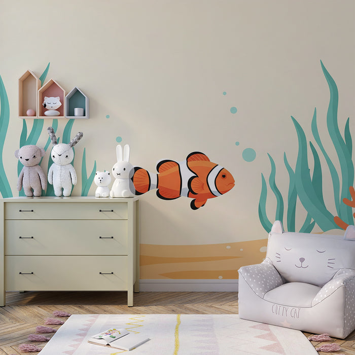 Tapete fürs Babyzimmer | Clownfisch und bunte Korallen unter Wasser