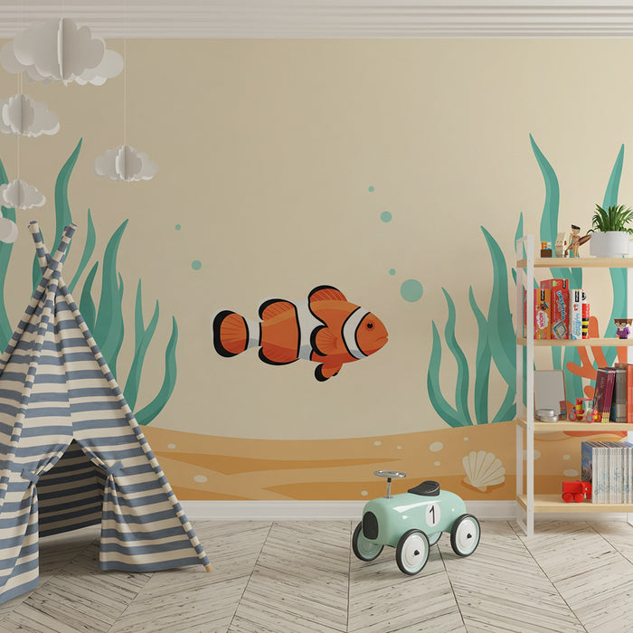Tapete fürs Babyzimmer | Clownfisch und bunte Korallen unter Wasser