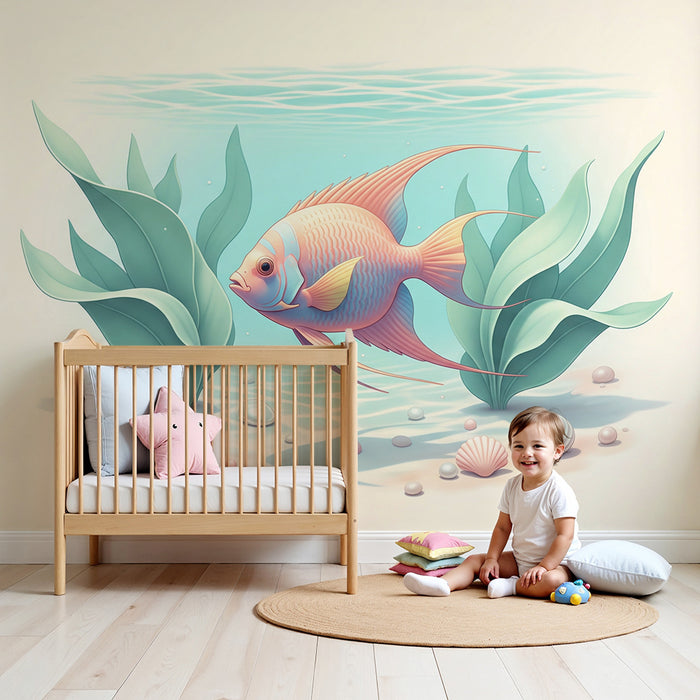 Papel de parede para quarto de bebé | Peixe colorido e vegetação marinha calmante