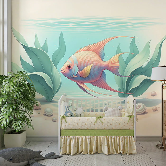 Papel de parede para quarto de bebé | Peixe colorido e vegetação marinha calmante
