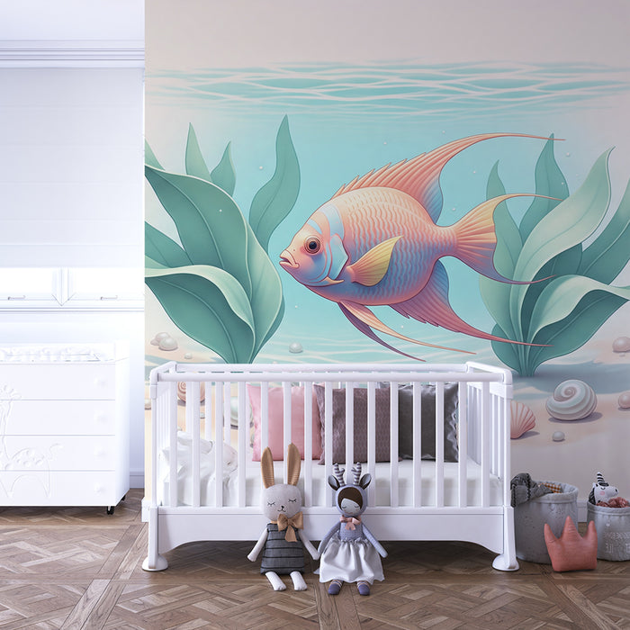 Papel de parede para quarto de bebé | Peixe colorido e vegetação marinha calmante