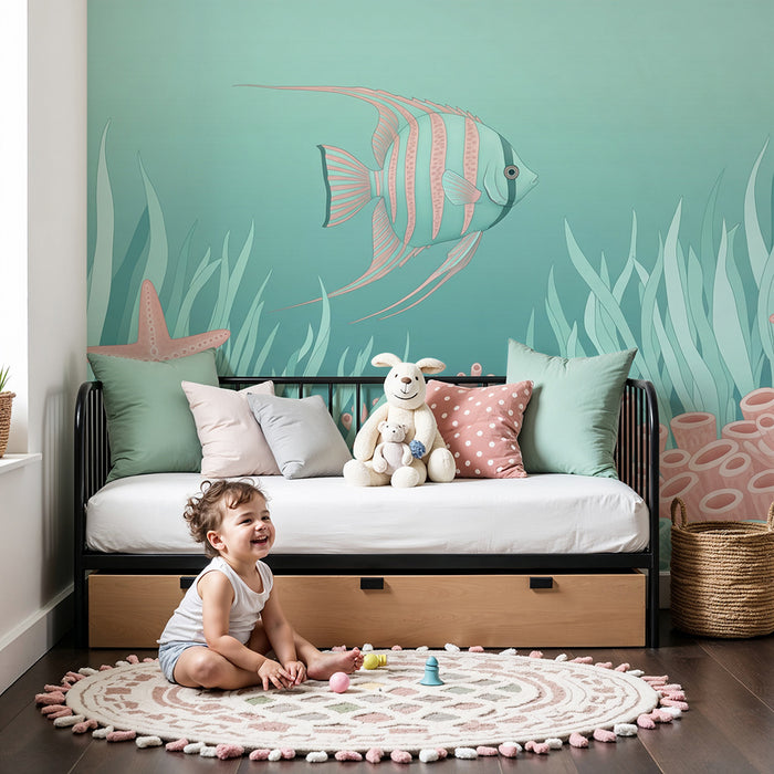 Papier peint chambre bébé | Poisson de mer chaude dans un univers marin doux