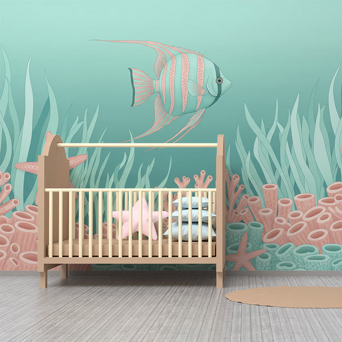 Papier peint chambre bébé | Poisson de mer chaude dans un univers marin doux