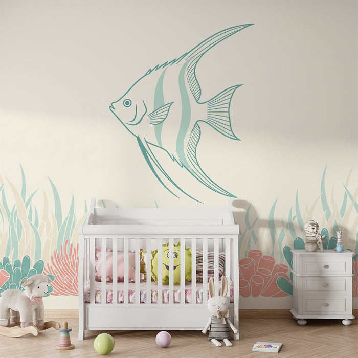 Tapete Babyzimmer | Eleganter Fisch und bunte Korallen unter Wasser