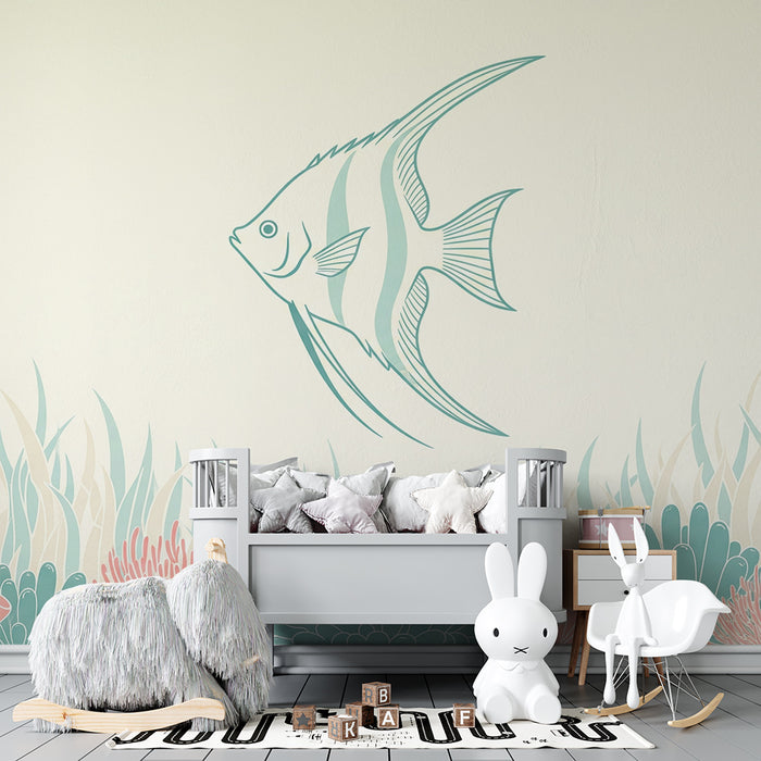 Tapete Babyzimmer | Eleganter Fisch und bunte Korallen unter Wasser
