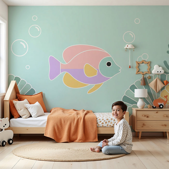 Papel de parede para quarto de bebé | Peixe exótico e corais num universo subaquático
