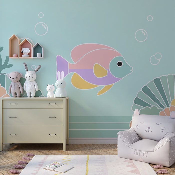 Papel de parede para quarto de bebé | Peixe exótico e corais num universo subaquático